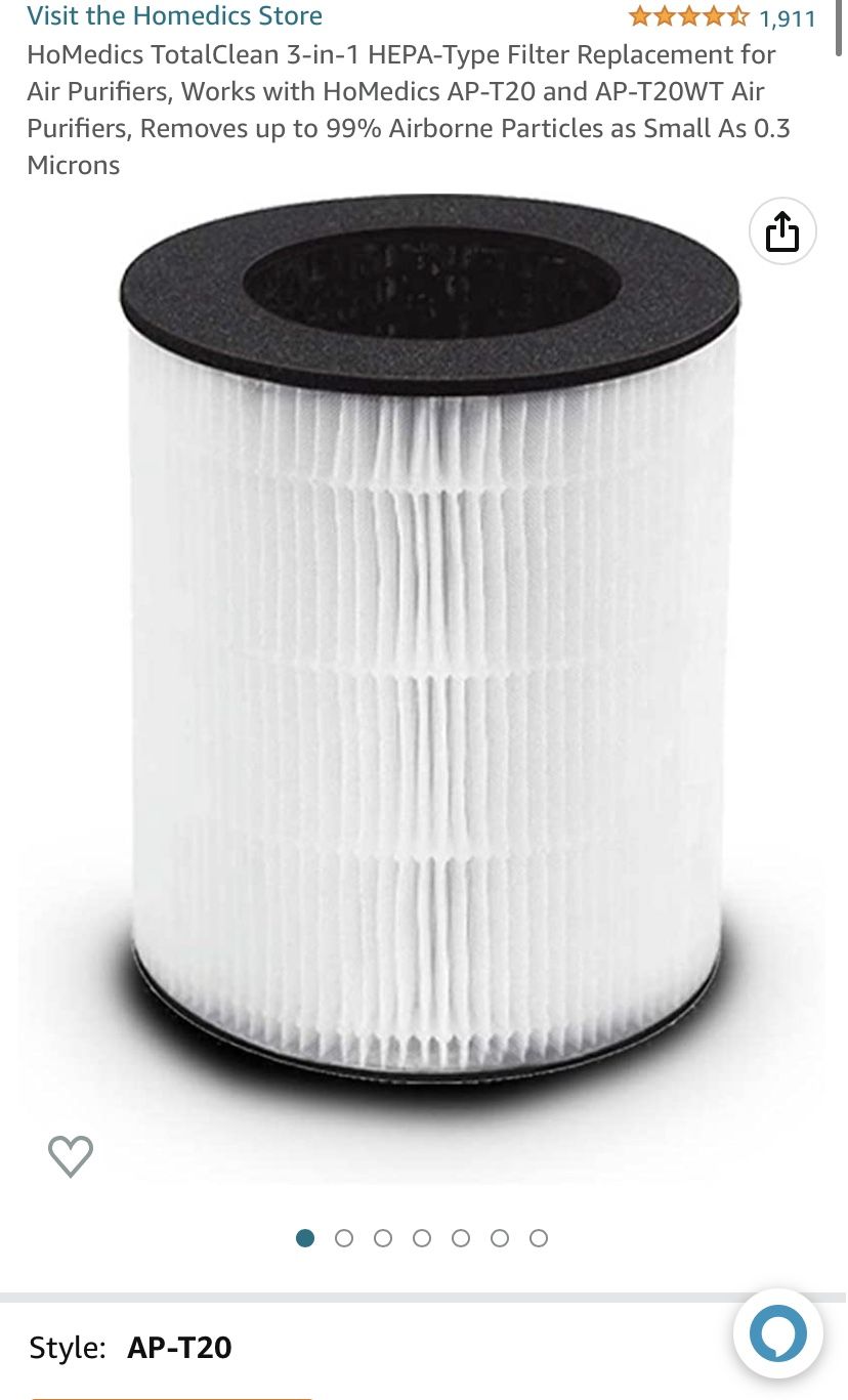 HoMedics TotalClean 3-in-1 HEPA-Type Filter Replacement for Air Purifiers, Works with HoMedics AP-T20 and AP-T20WT Air Purifiers, Removes up to 99% Ai