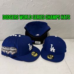 MLB New Era Los Angeles Dodgers Blue 2025 World Series Champions Patch And Back To Back Patch 59fifty Fitted Hats Size  7 3/8, 7 1/2  And 7 3/4