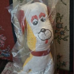 NOS VTG SHALOM TOY CO. YELLOW AND WHITE STUFFED PLUSH PUPPY TOY