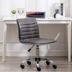 Home GRAY Swivel Mid Back Armless Ribbed Designer Task Faux Leather Soft Upholstery Office Chair