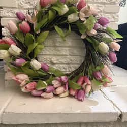 Tulip Wreath Colorful tulip wreath for home decor.