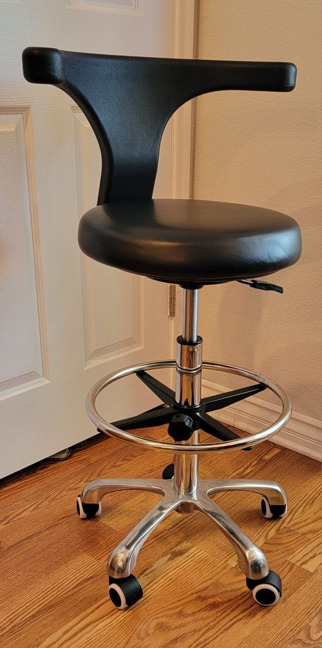 Black Tall Heavy-duty Rolling Task Chair For Office Spa Tattoo Salon Shop Dentist Doctor Lab Massage 