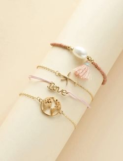 Gorgeous NEW 4 piece world, love, starfish and tassel bracelet set