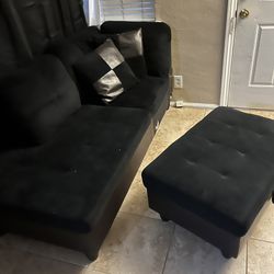 Sectional Suede Couches With Ottoman. 