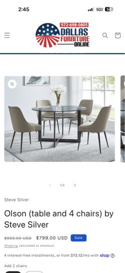 Steve Silver Olson Round Dining Table with 4 Chairs