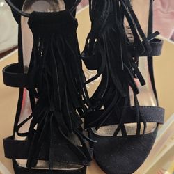 womens madden girl  black fringe stiletto 