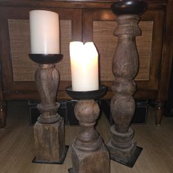 3 Wooden Candle Pillars 