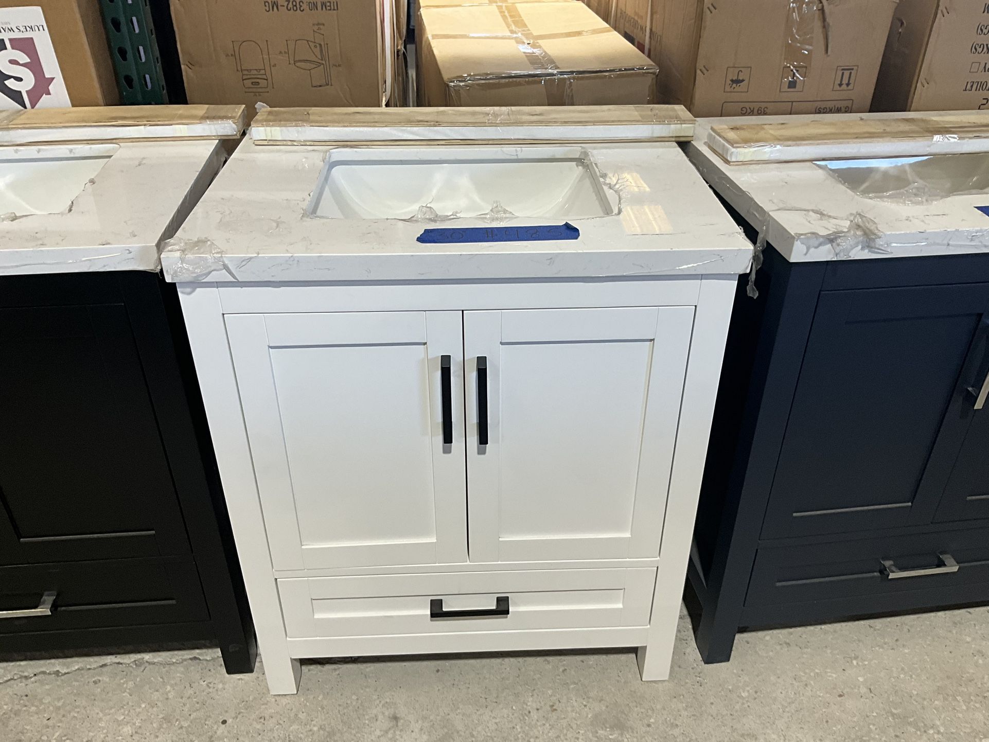 30” Bathroom Vanity in white , single sink soft close solid wood with vanity top in white $485 Luke’s liquidations warehouse Address: 2434 N Forsyt