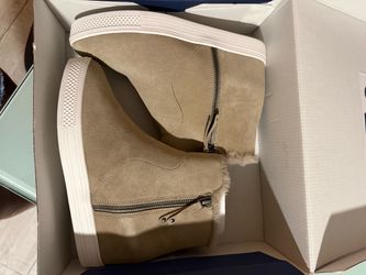Tan Suede Ankle Boots with Side Zipper