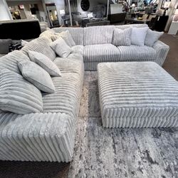 Extra Fluffy Corduroy Sectional Couch 🛋️ L Shaped Modular Sectional, Ottoman, Oversized Chair ⭐$39 Down Payment with Financing ⭐ 90 Days same as cash
