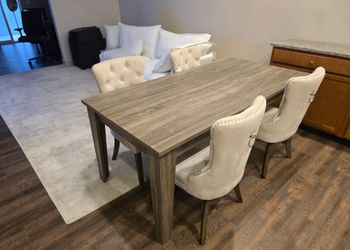 Extending Dining Table Set with 6 Upholstered Chairs