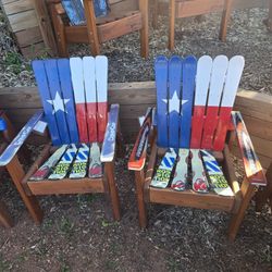 Set Of Texas Flag Chairs Made From Skis!