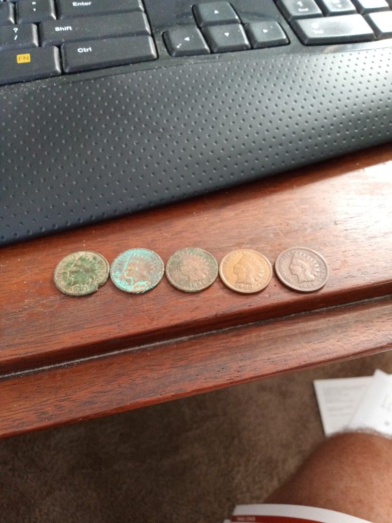 5 Indian Head Pennies