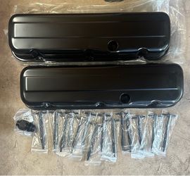 Big Block Chevy Metal Tall Black Valve Covers,With 14 Black Hold Downs