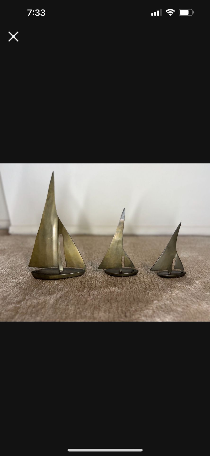5 Antique Brass Sail Boats $10
