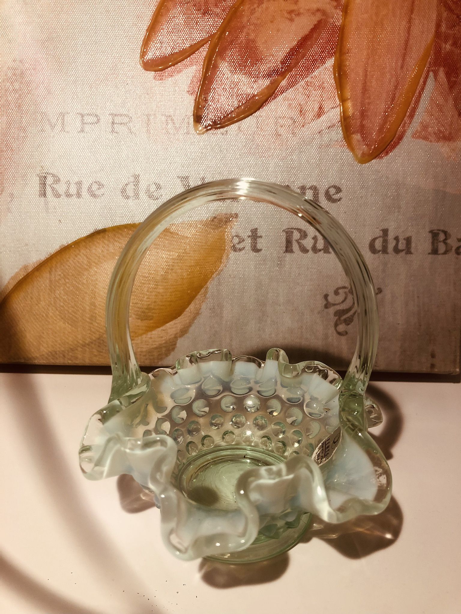Fenton Opalescent Hobnail Basket