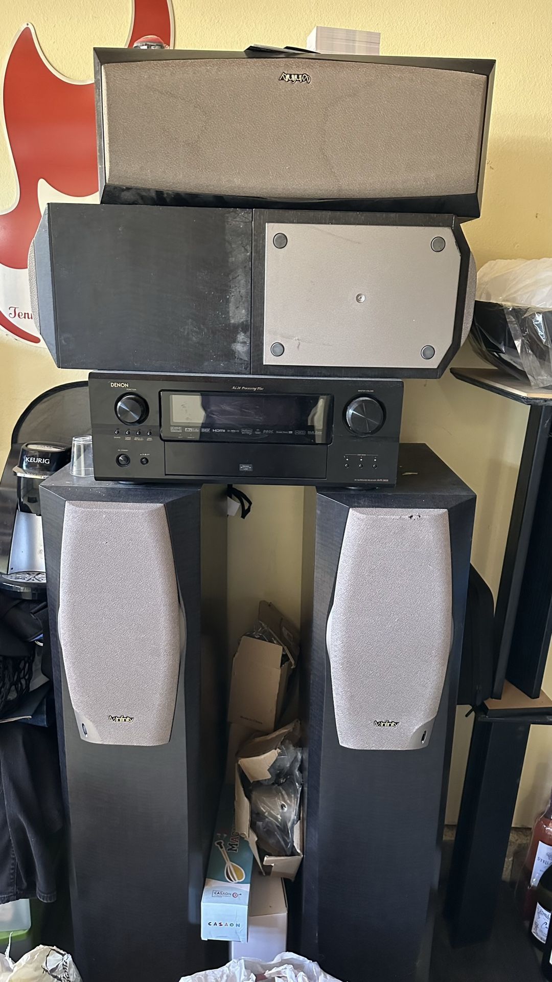 Denon AL24 Processing Plus Amp With 5 Infinity Speakers With Stands, great Working Condition