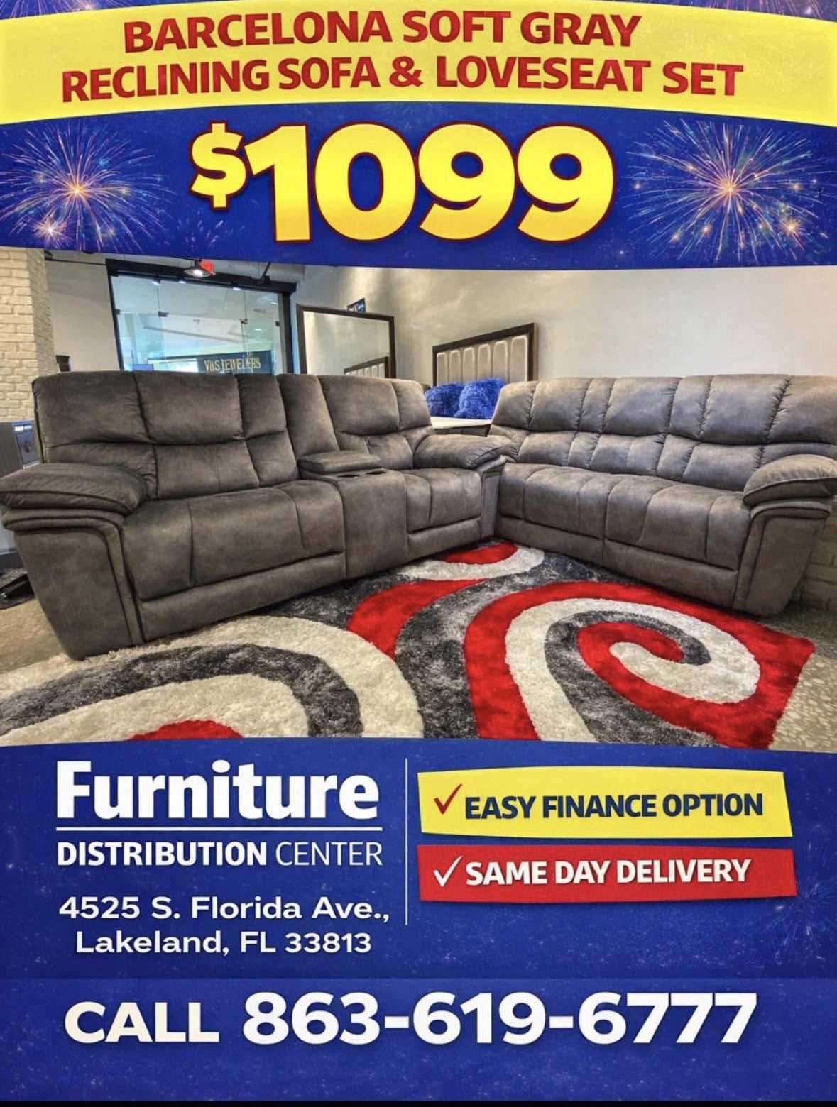 Spring Blowout Sale. Barcelona Soft Gray Reclining Sofa And Loveseat Set Only $1099. Easy Finance Option. Same-Day Delivery.