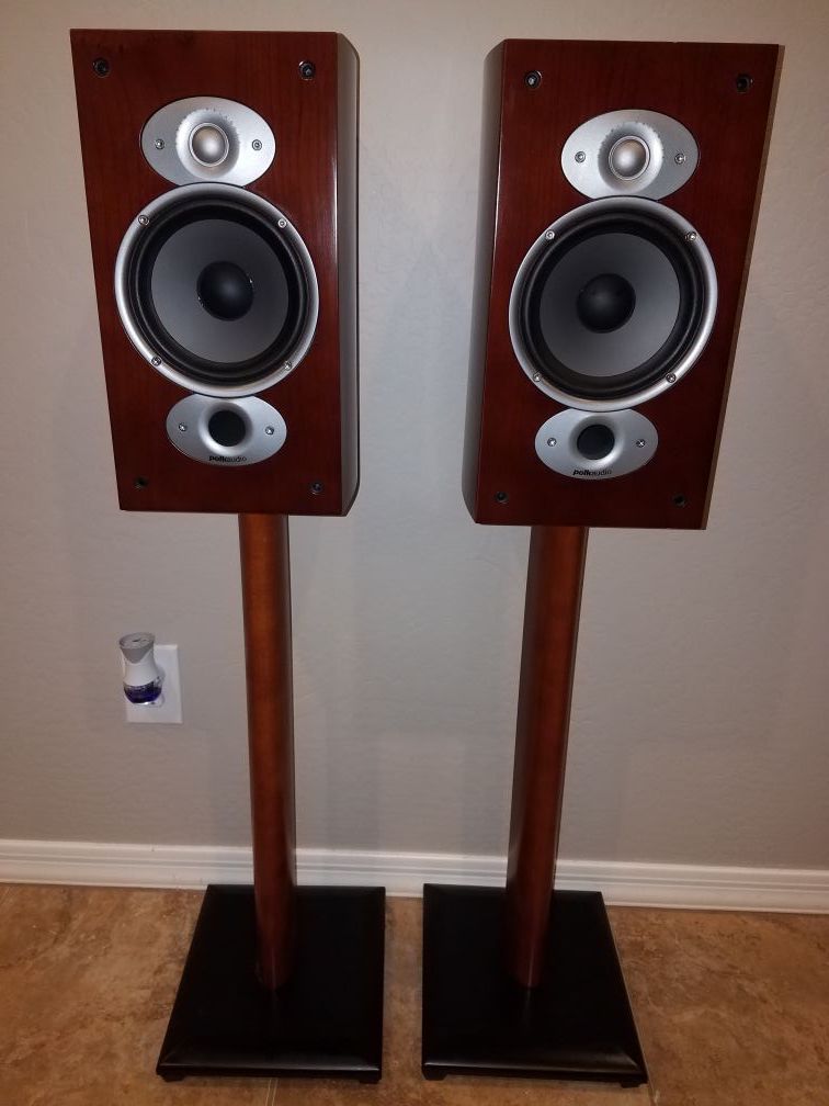 Polk Audio RTi A3 speakers and Sanus speaker stands