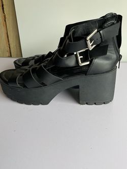 Black Platform Gladiator Heeled Sandals