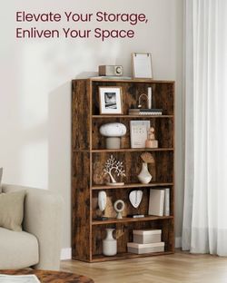 Bookshelf, 5-Tier Bookcase, Book Shelf, Open Storage Shelf, 9.4 x 31.5 x 52.5 Inches, for Living Room, Home Office, Dinning Room, Rustic Brown ULBC175