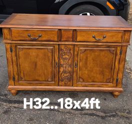 Vintage Wood Cabinet with Carved Panels
