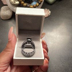 Black Stone Stainless Steel Wedding Ring Set