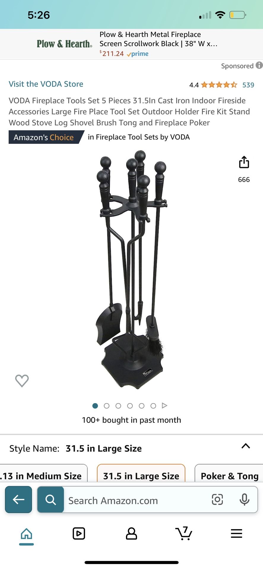 Voda 31.5 Inch Large Fire Tool Set