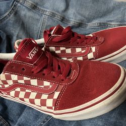 Vans Red With White Checkered Detail Suede