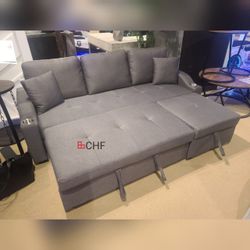 Gray Fabric Single Sofa With Pull Out Sleeper 