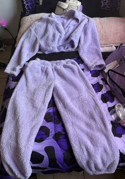 Two Piece Fuzzy Sweat Suit Lavender Color
