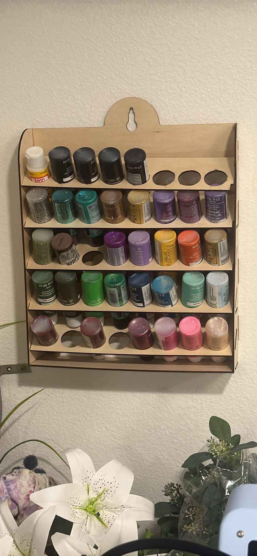 Custom Made Wood Wall Mount Paint Organizer 