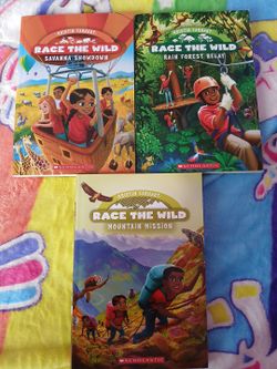 Books, Earhart, Race the wild (rain forest relay), Race the wild (Mountain mission), and Race the wild (Savanna showdown).