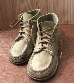 Vintage white high top leather baby shoe, Little Lamb 1940s brand.