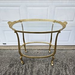Vintage Solid Brass and Glass Top Serving Bar Cart 