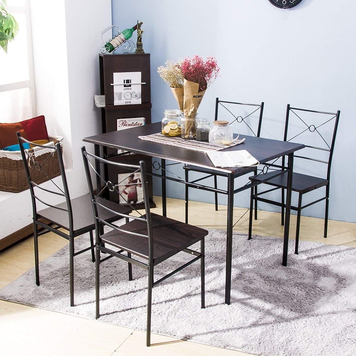 Harper Bright Design 5 pcs Dining Table Set Dining Set Dining Furniture Wood and Metal Home Kitchen