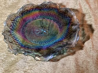 Iridescent Carnival Glass Bowl with Ruffled Edge