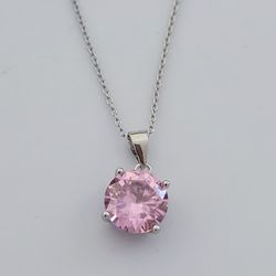 Sterling Silver  Pink CZ  Necklace. 
