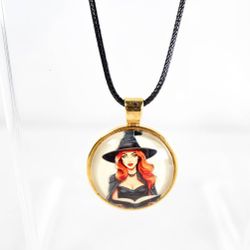 Handmade Witchy Pinup Witch w/ Spellbook Necklace – Gothic Charm Collection