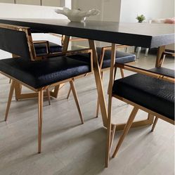 Black & Gold WOOD Dining Table & Chairs