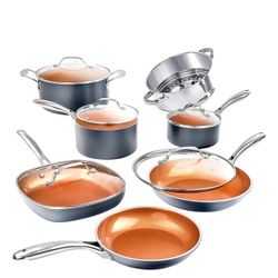 Gotham Steel Nonstick Pots and Pans 12 Piece Set Ceramic Cookware Kitchen Set with Frying Skillet, Saucepan, Lids, Gray