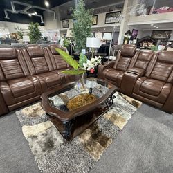 2 Pc Sofa And Loveseat Real Leather With Massage 