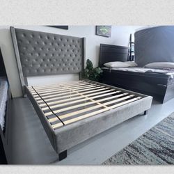 2 Colors ! Retro Velvet Brand New Platform Bed frame Black or Grey Black Cal or King $388 Queen $288 