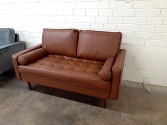 New assembled modern sofa faux leather brown with pillow see pictures for dimensions