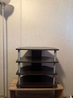 4-Tier Black TV Stand with Silver Poles