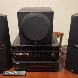 Yamaha Natural Sound AV Receiver With 5 Speakers and Denon 5 Disc System