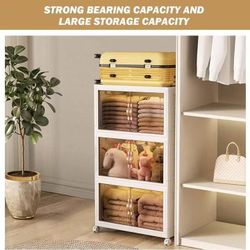 3 Pack Stackable Plastic Collapsible Cabinet, Foldable Organizer with Wheel, and Double Door White