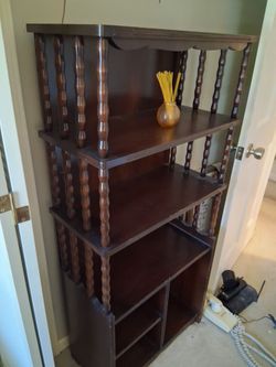 Dark Wood Bookshelf with Spindle Columns
