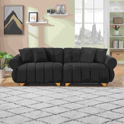 89-inch spring-wrapped cushions, 3 flannelette sofas, stylish metal feet and 4 throw pillows make for a modern living room bedroom