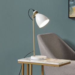 Quincy Table Lamp with White Marble Base - White and Antique Brass

